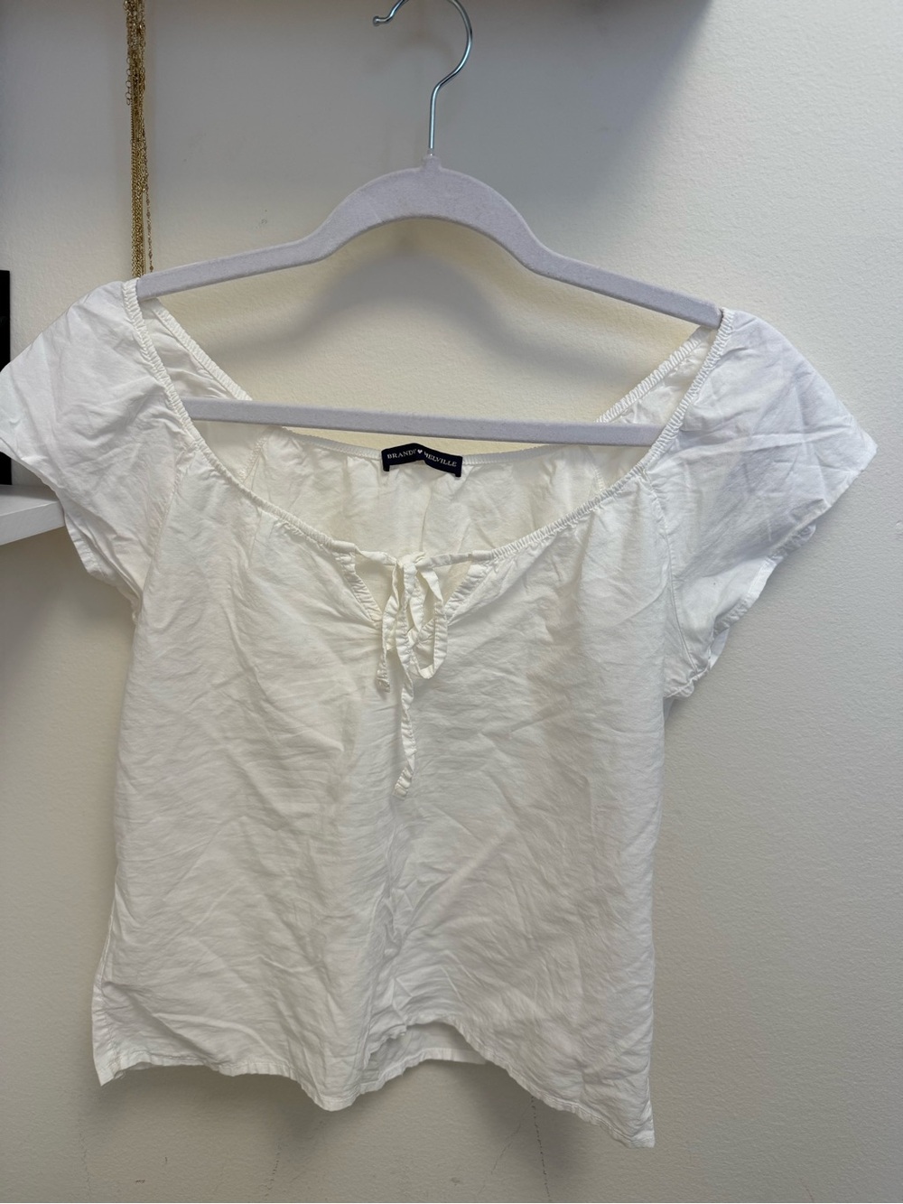 Brandy Melville White Tie-Front Short Sleeve Peasant Top